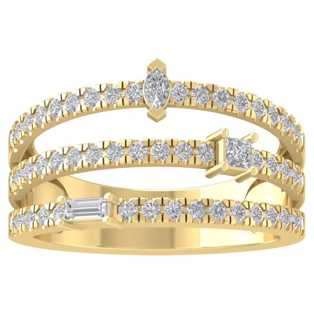 10K Yellow Gold Lab Grown Diamond Three Row Wedding Band Ring U2972
