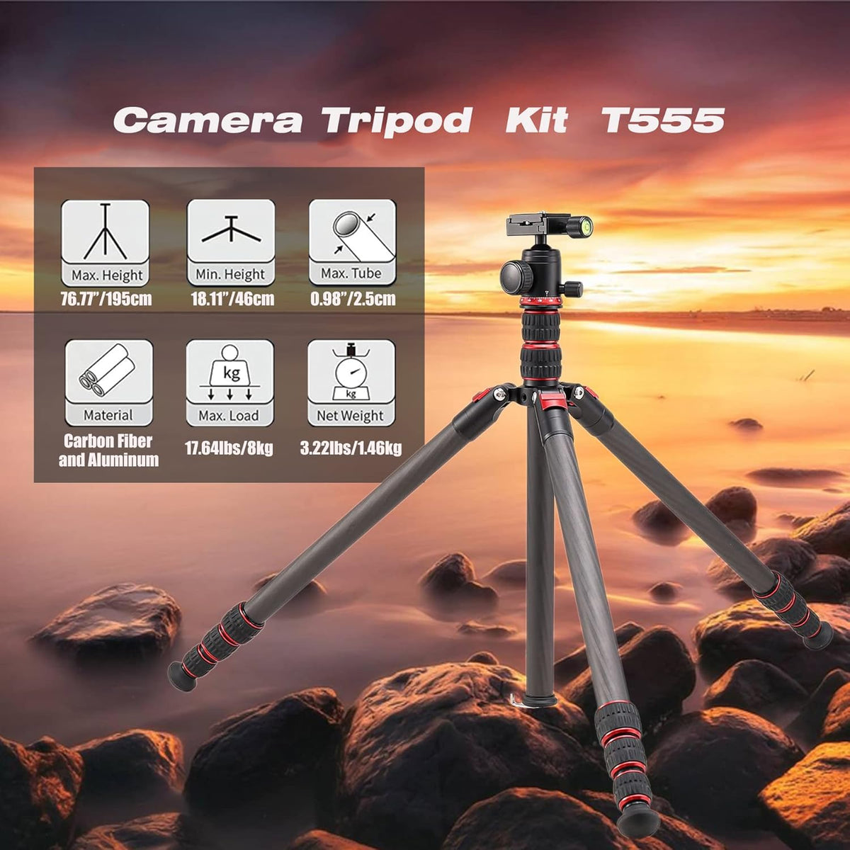 Carbon Fiber DSLR Camera Tripod Monopod with 360 Degree Ball Head O628290