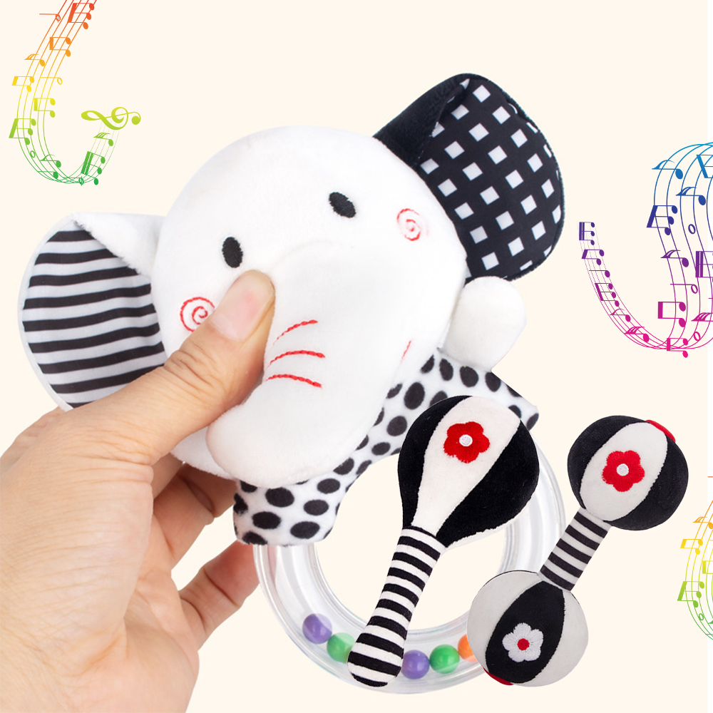 3PCS Soft High Contrast Black and White Baby Rattles J686351