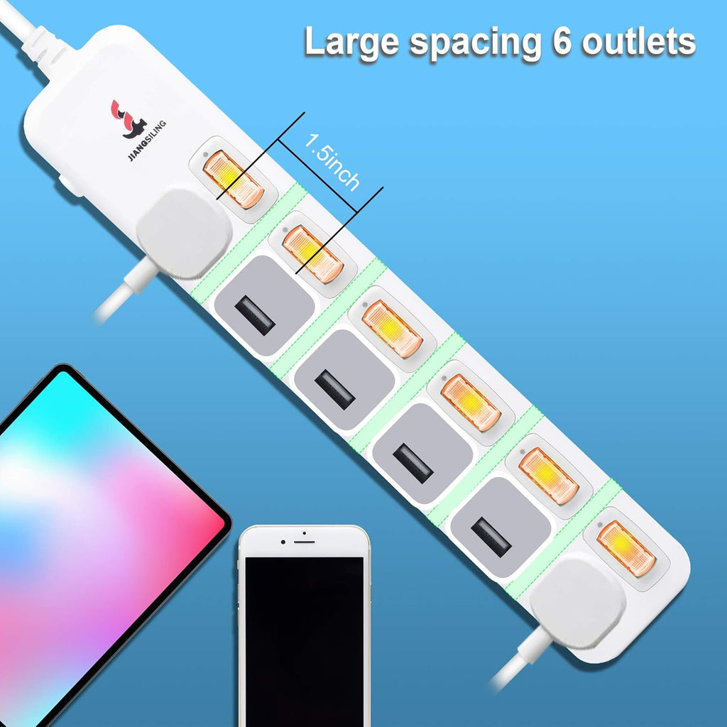 6 Outlets Surge Protector Power Strip with Individual Switch H3305