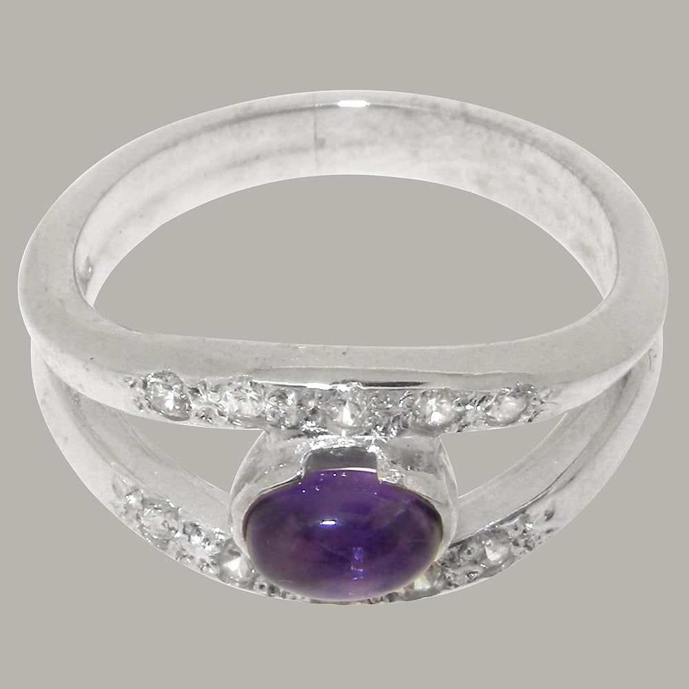 14k White Gold Natural Amethyst & Diamond Band Ring O343112