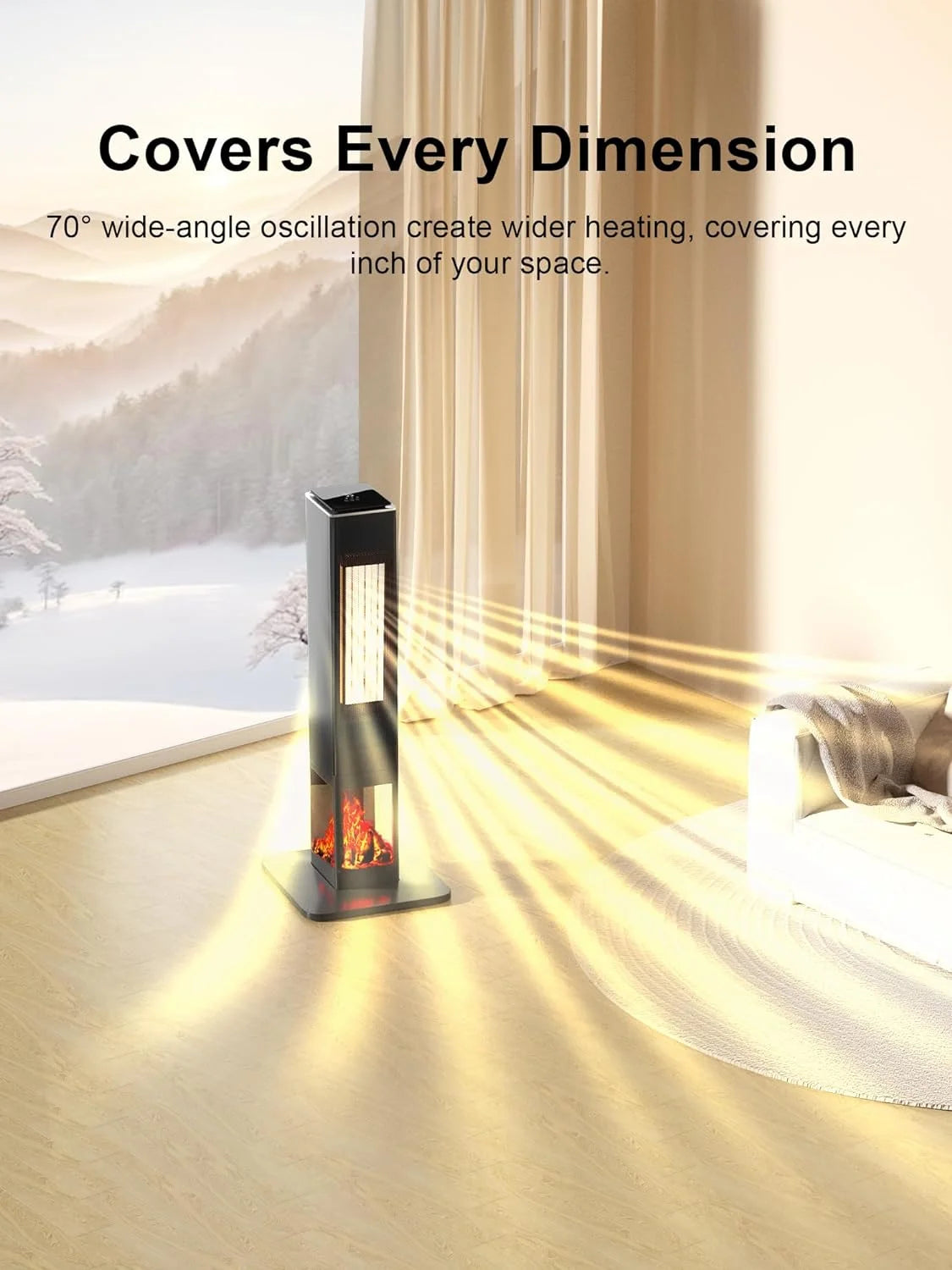 31" Portable Electric Tower Heater with Remote Thermostat 3 Modes 3D Flame F3541