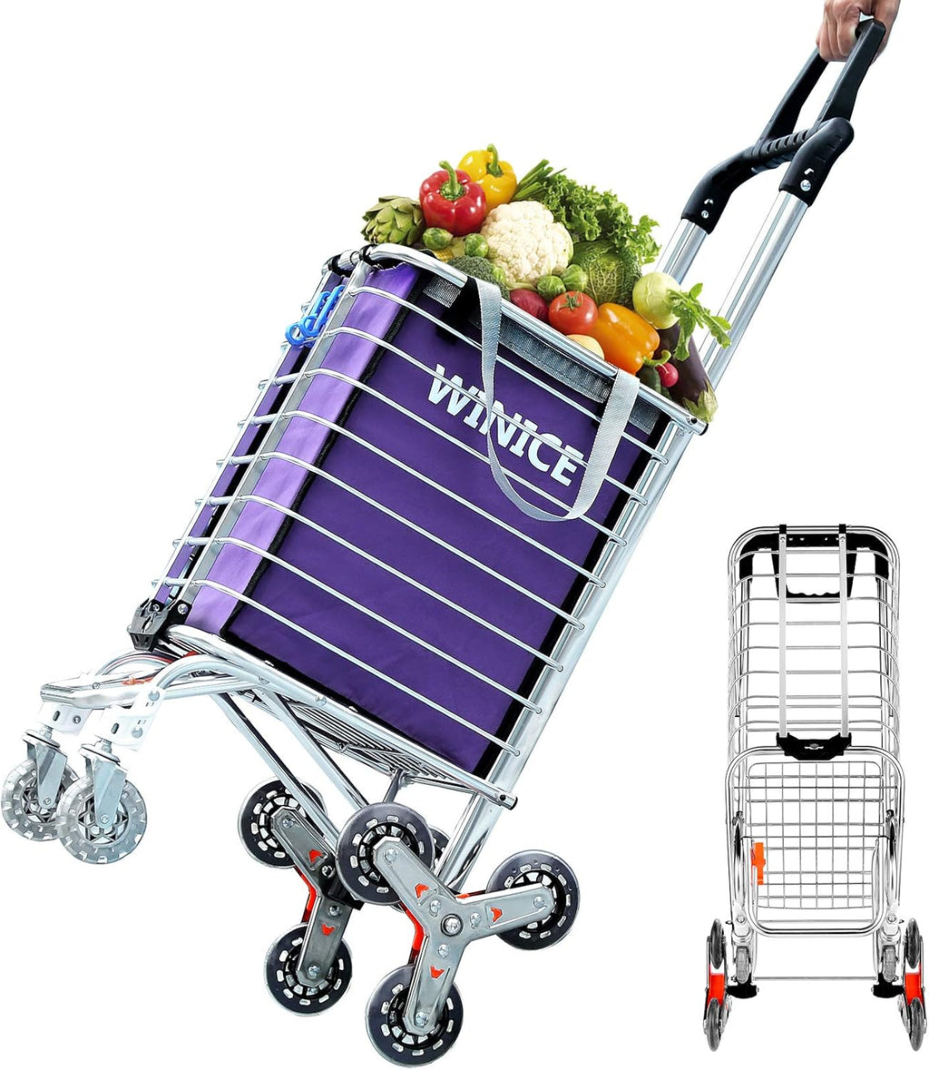 Stair Climbing Cart Heavy Duty with Tri-Wheels Swivel Handle Utility Shopping Cart H1756