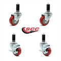 3 inch Red Polyurethane Swivel Expanding Stem Caster Set 2 Brake M63279