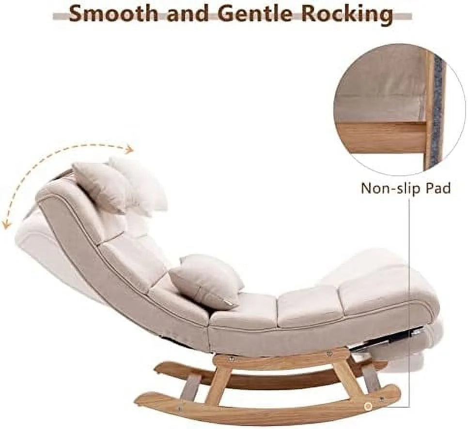 PU Leather Upholstered Rocker Recliner Chair with Pillows & Foot W4542
