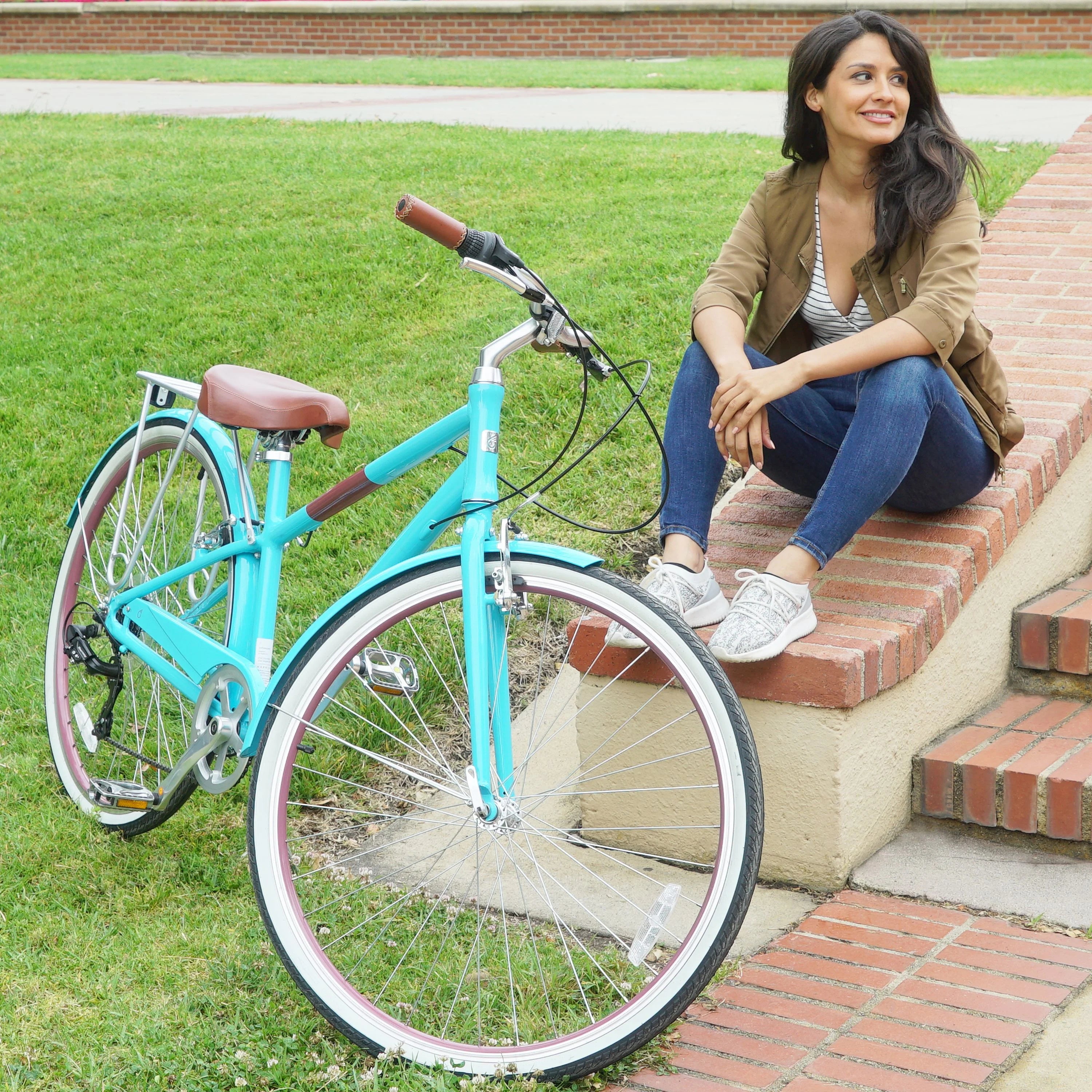 Teal Blue 7-Speed Hybrid Bike with Rear Rack, 28 In. Wheels J798