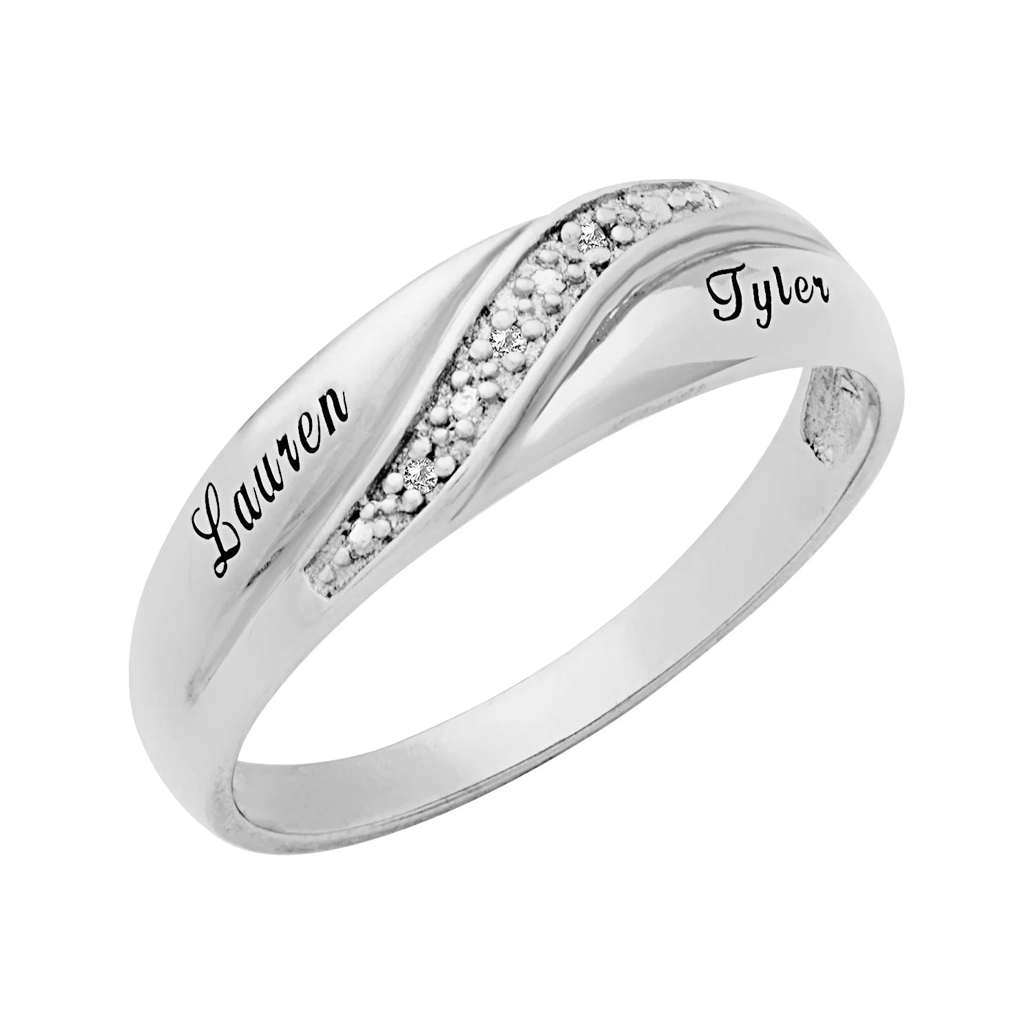 Platinum over Sterling Silver Men's Diamond Accent Engraved Wedding Band P7528
