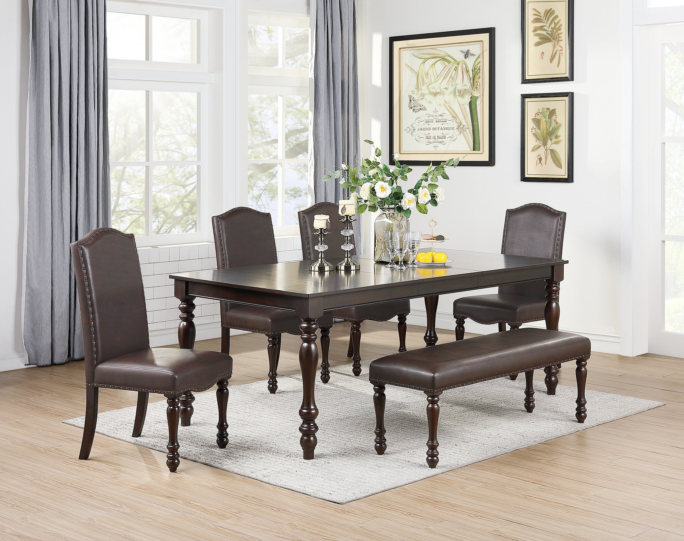 Cherry Finish Faux Leather Bench I539
