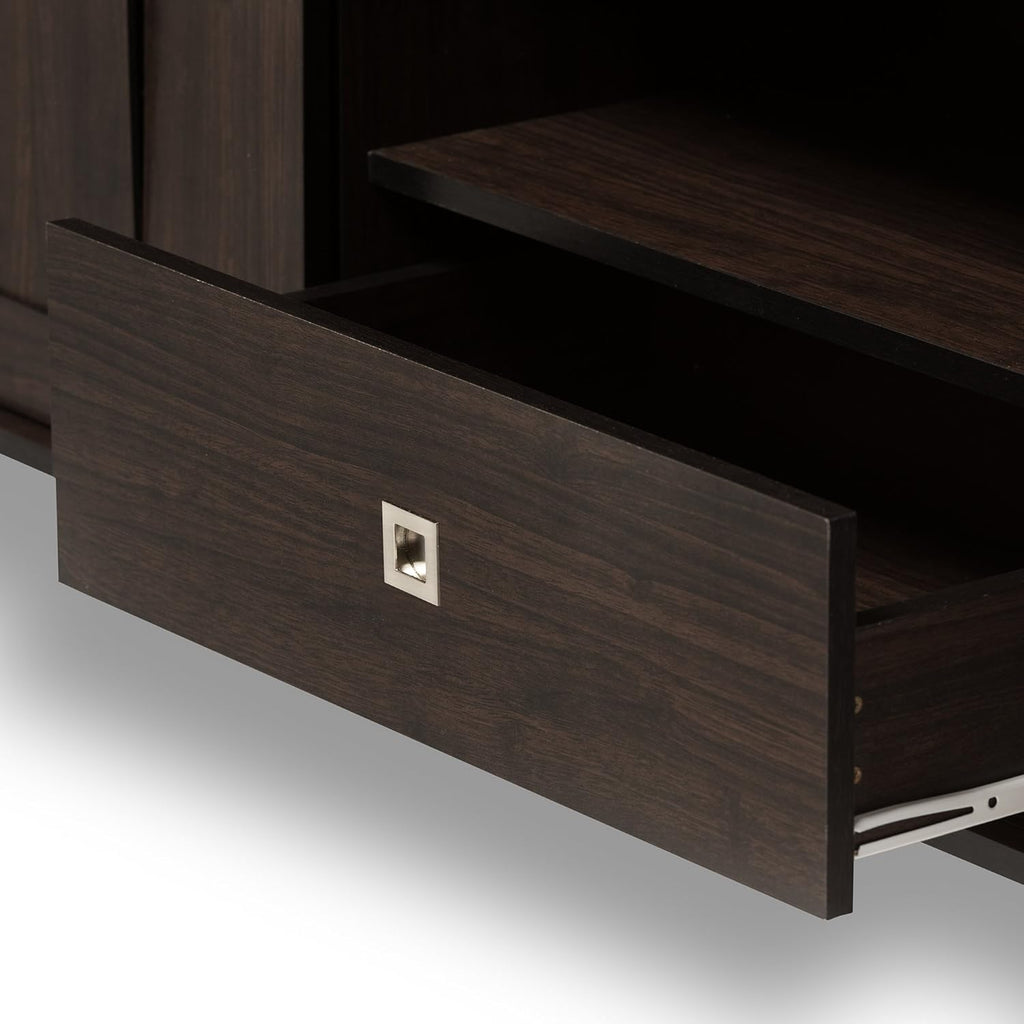 70 Dark Brown Wood TV Cabinet with 2 Sliding Doors and Drawer R488933