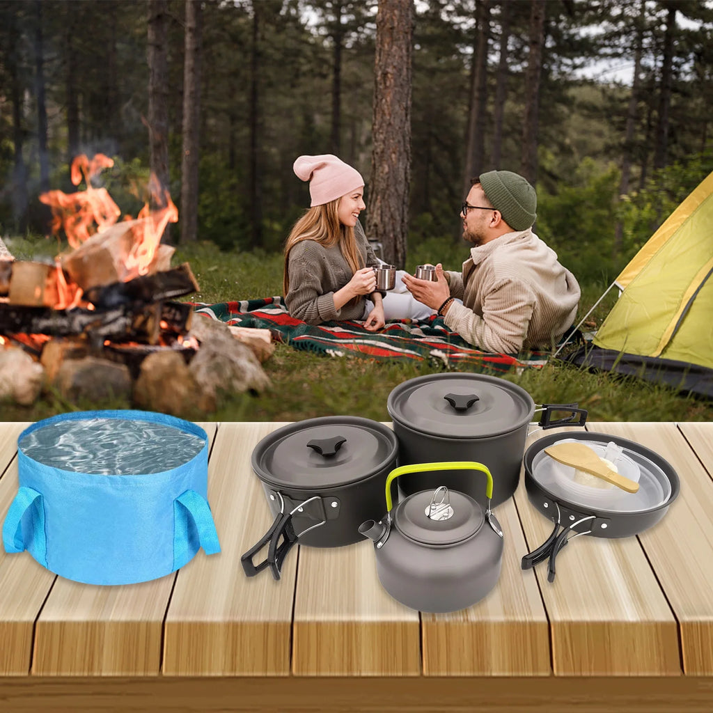 Camping Cookware Mess Kit Pot Pan Kettle Set I1180