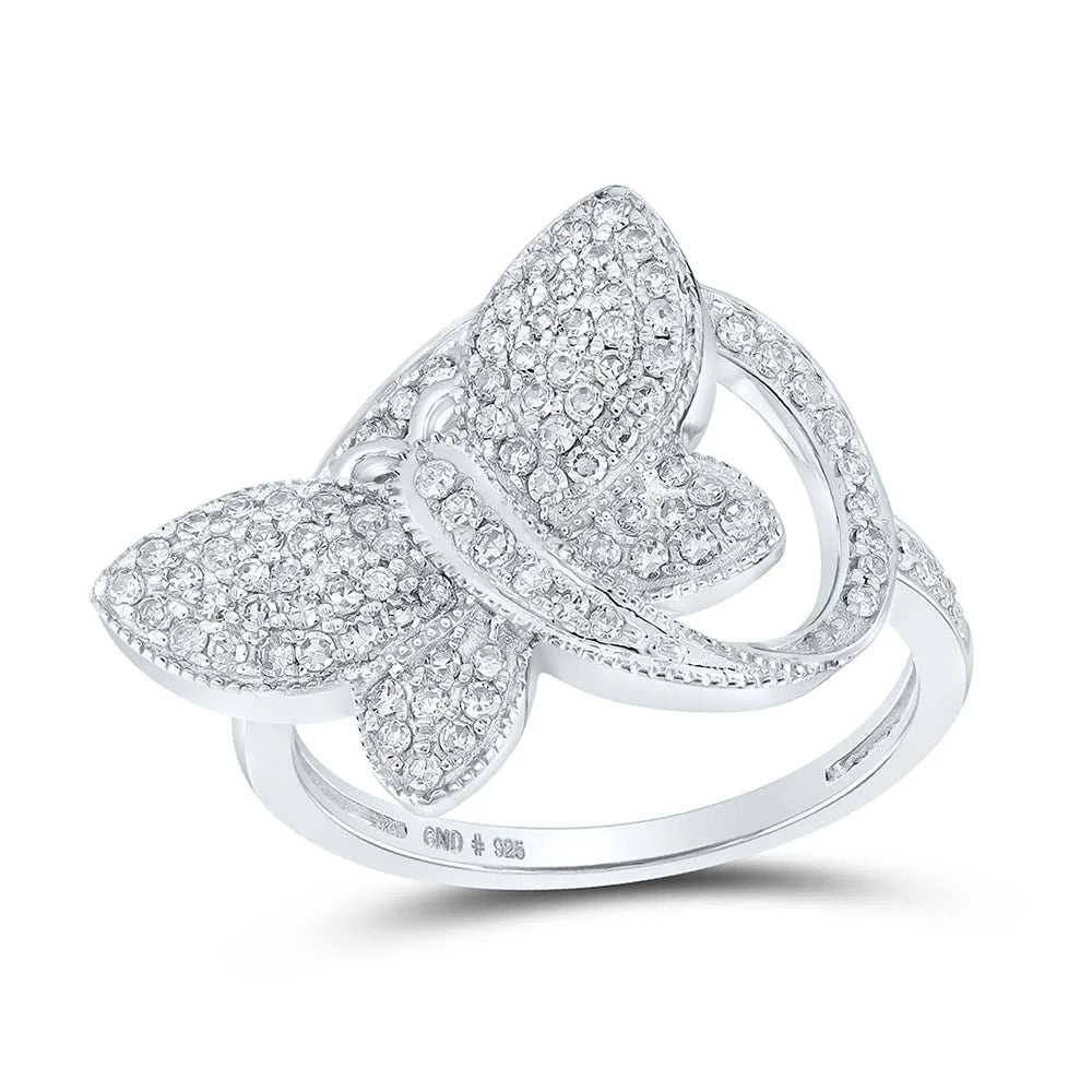 Sterling Silver Diamond Butterfly Ring Size 8 W672