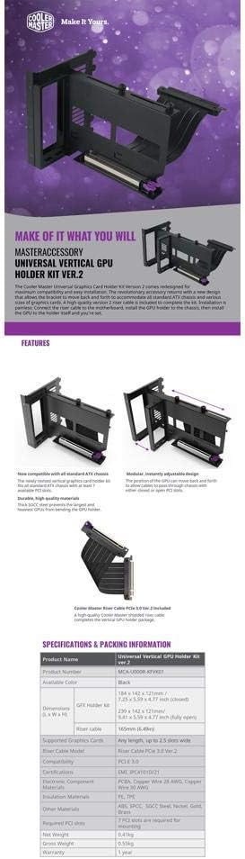 Vertical Graphics Card Holder Kit with 6.5in Riser Cable K1207