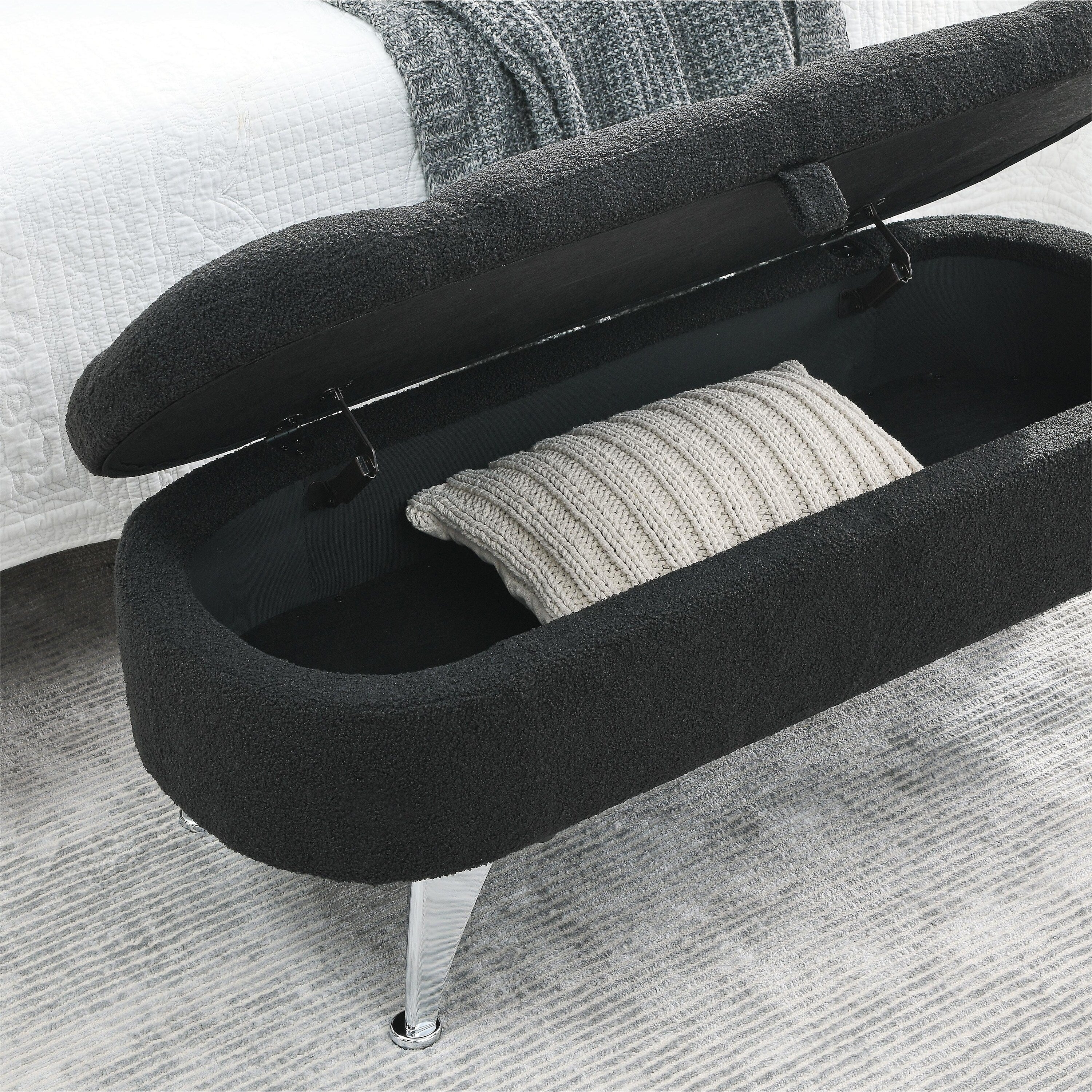 Black Teddy Storage Ottoman Bench S86384