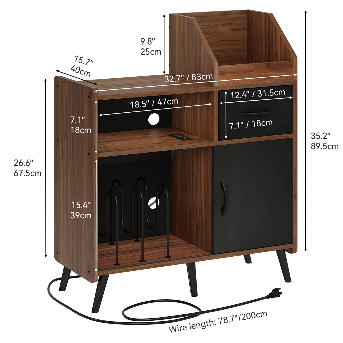 Brown Record Player Stand with Storage I59031