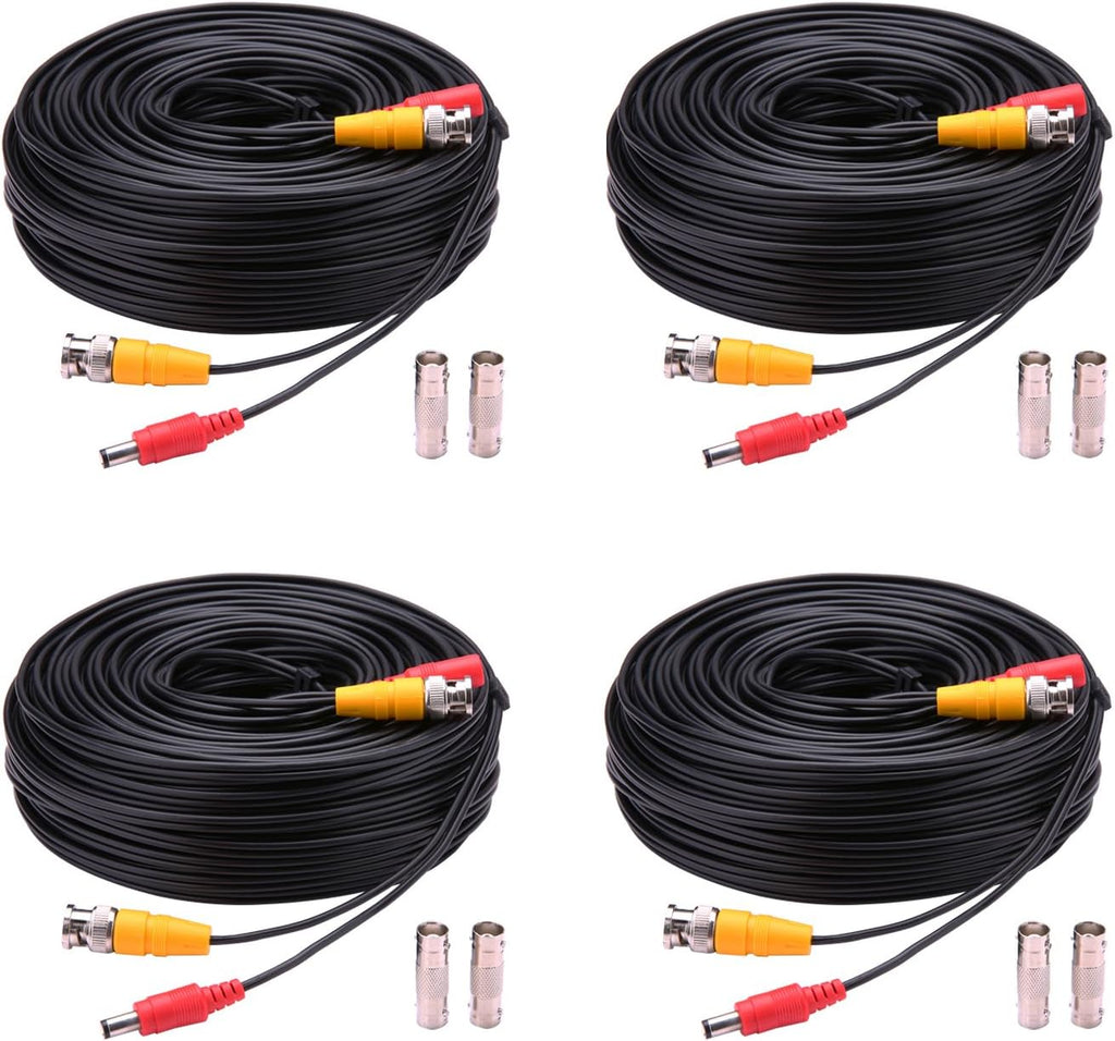 BNC Cable 4x150ft Siamese Video and Power Security Camera Cable with 2 Female Connectors Black Pack of 2 R608
