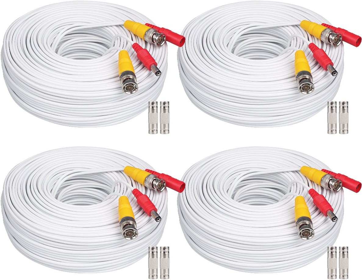 BNC Cable 4x150ft Siamese Video and Power Security Camera Cable with 2 Female Connectors Black Pack of 2 R608