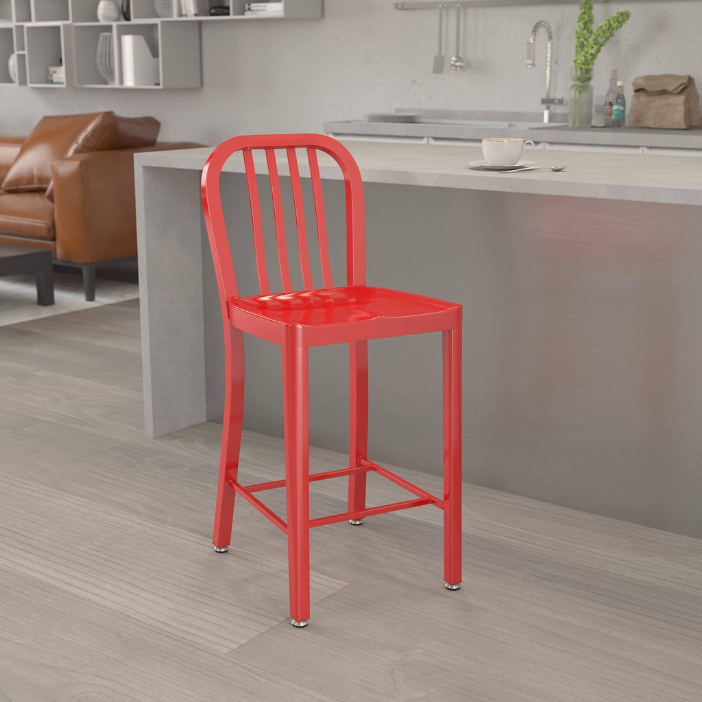 Red Metal Indoor-Outdoor Counter Height Stool W37295