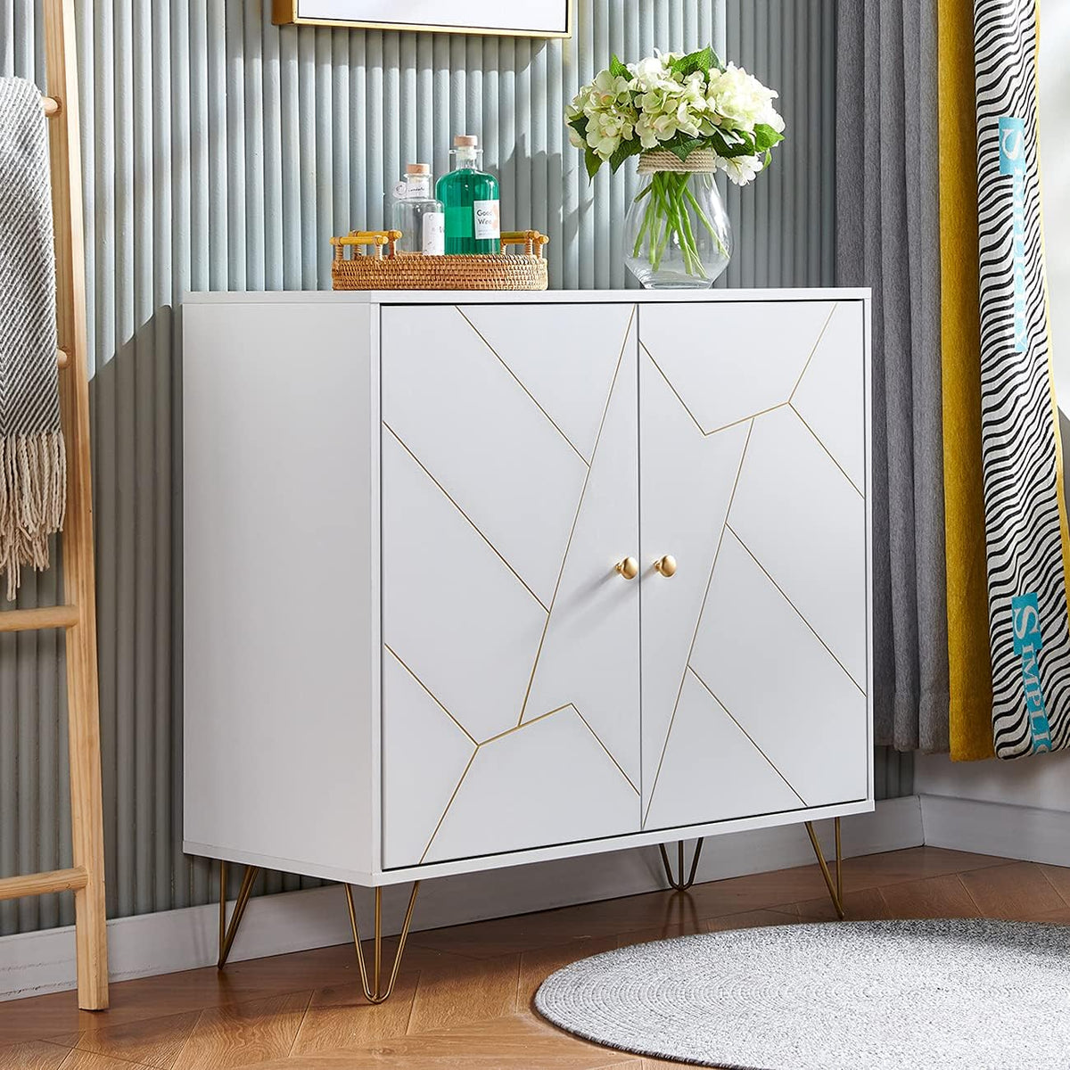 White 1 Door 3 Drawers Kitchen Buffet Storage Cabinet O455167