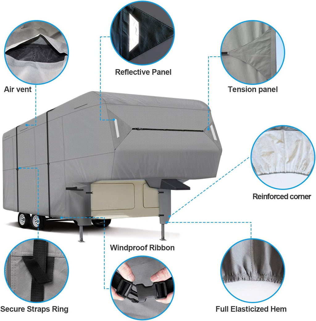 5th Wheel RV Cover 3-Ply Ripstop Waterproof with Steel Pole S80335