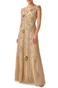 Light Gold Beaded Mesh Dress U76467