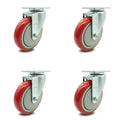 Red Polyurethane Wheel Swivel Casters Set of 4 W140368