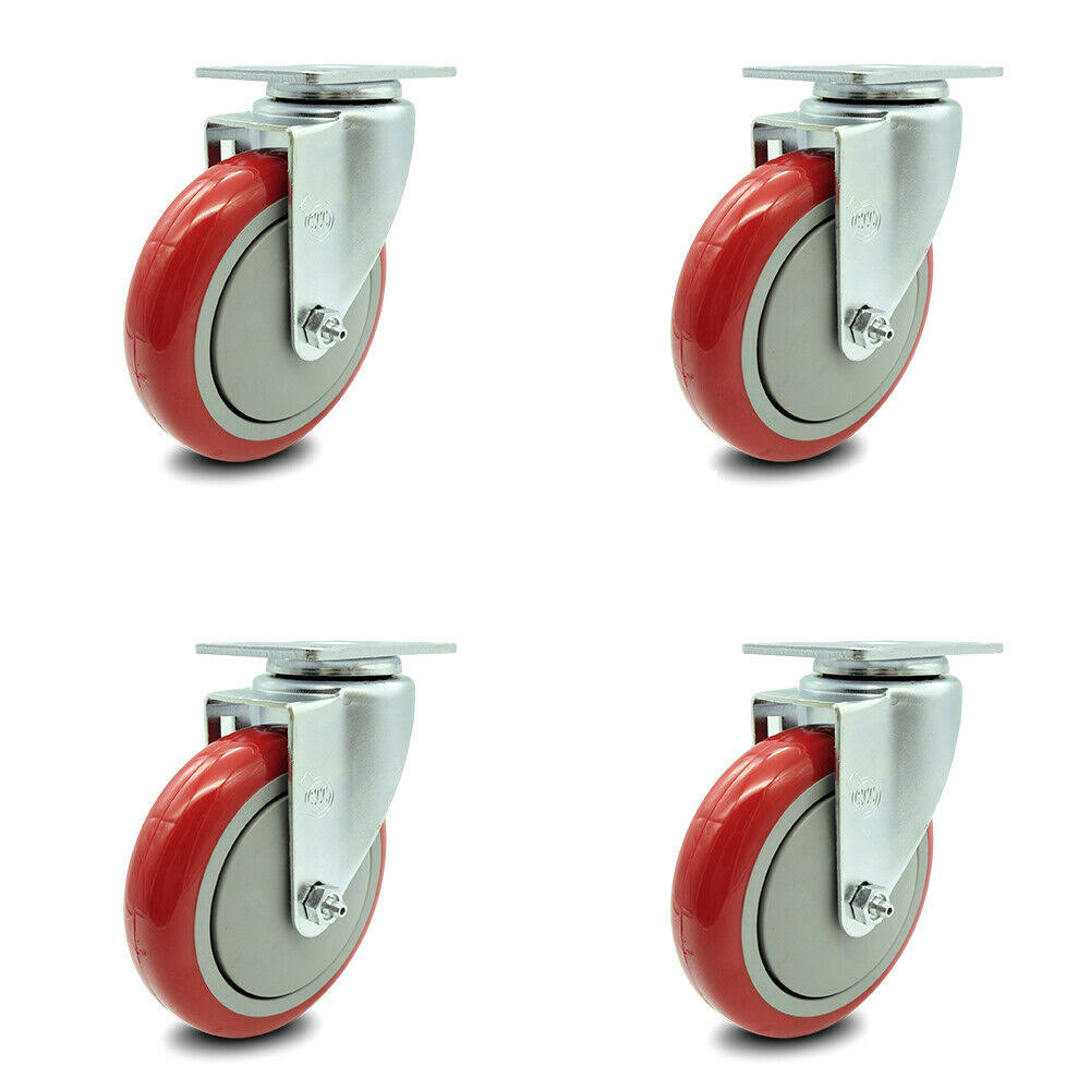 Red Polyurethane Wheel Swivel Casters Set of 4 W140368