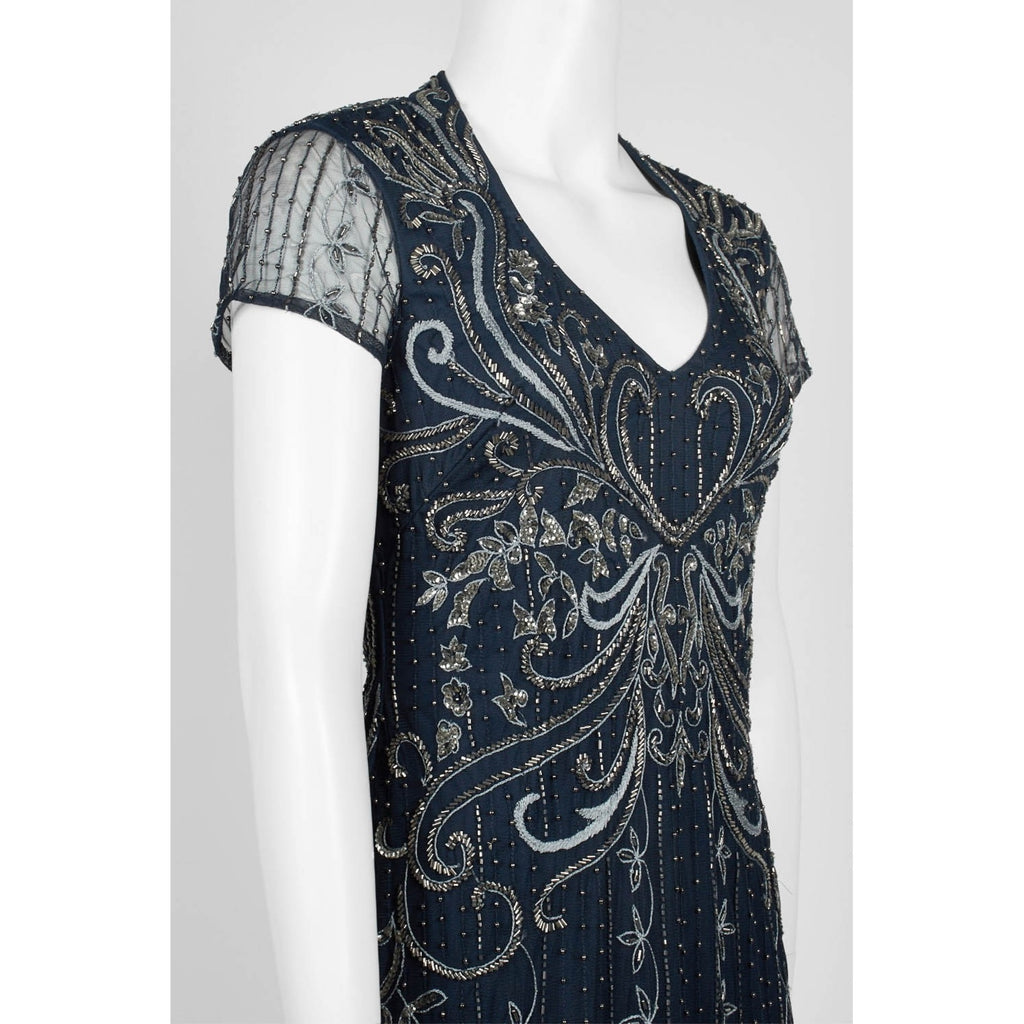 Beaded Gown Dress, Blue, 16 B838