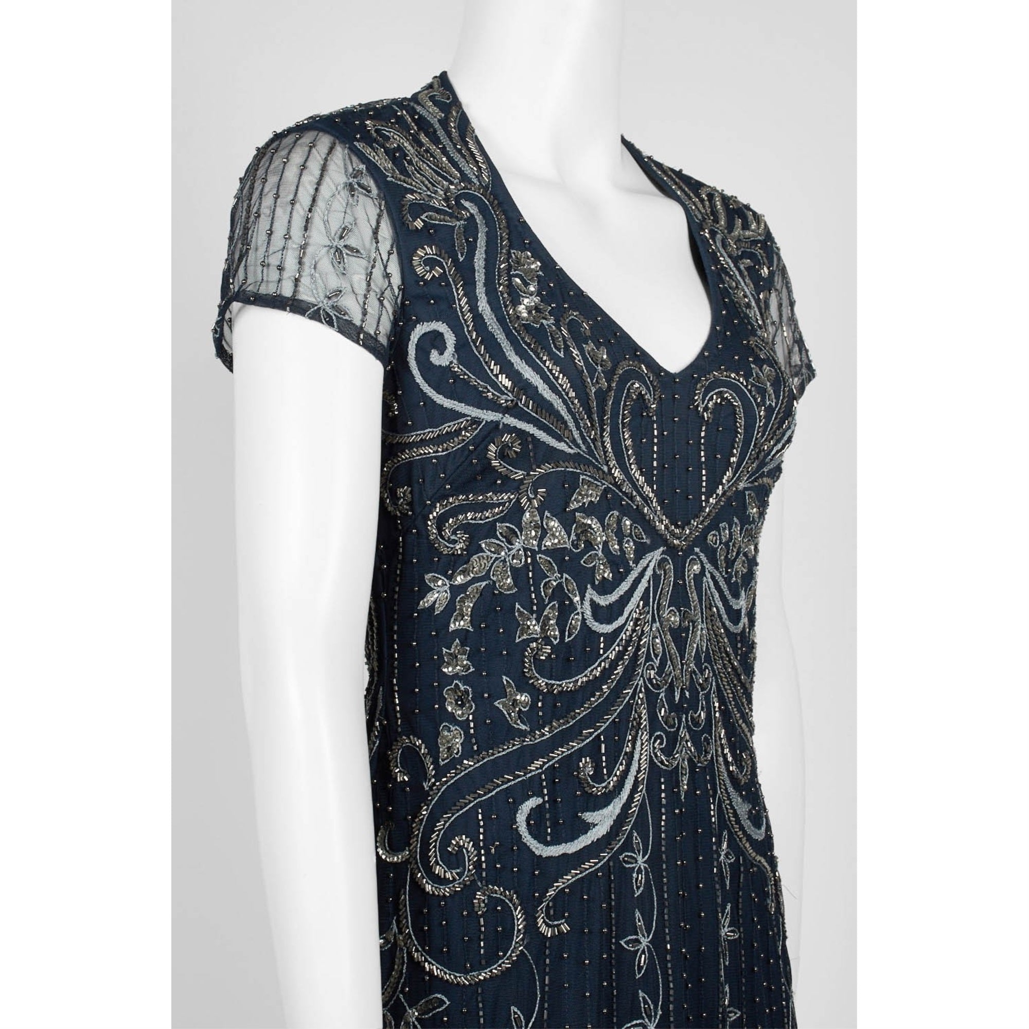 Beaded Gown Dress, Blue, 16 B838