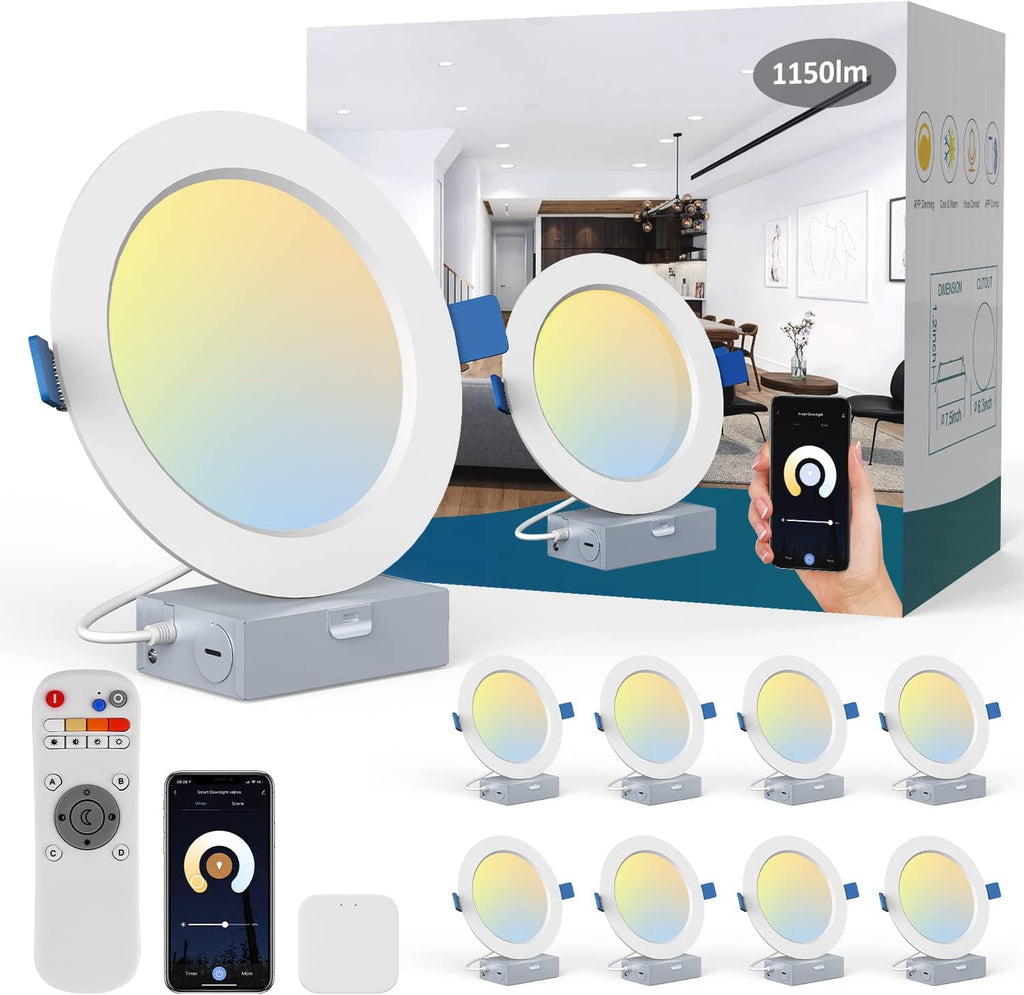 6 Inch WiFi RGBCW Retrofit LED Downlight, 15W 1100LM, 4 Packs G392347