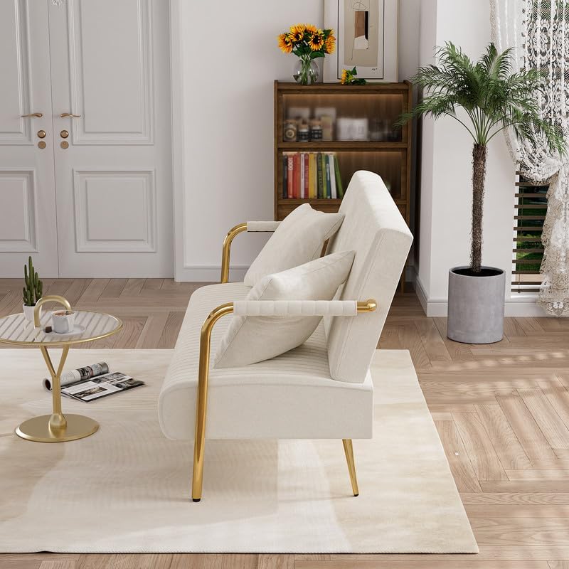 Orange Velvet 2 Seater Loveseat Sofa with Gold Metal Legs T83998