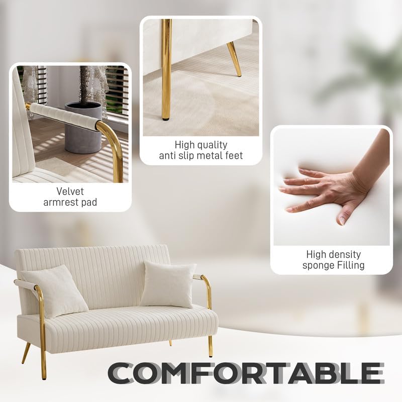 Orange Velvet 2 Seater Loveseat Sofa with Gold Metal Legs T83998
