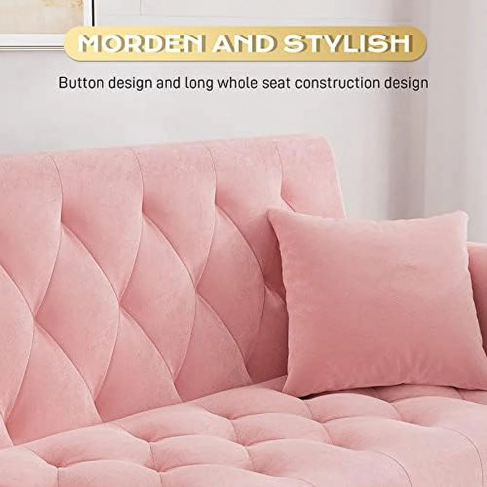 Velvet Futon Sofa Bed with 2 Pillows, 71 inch D36411