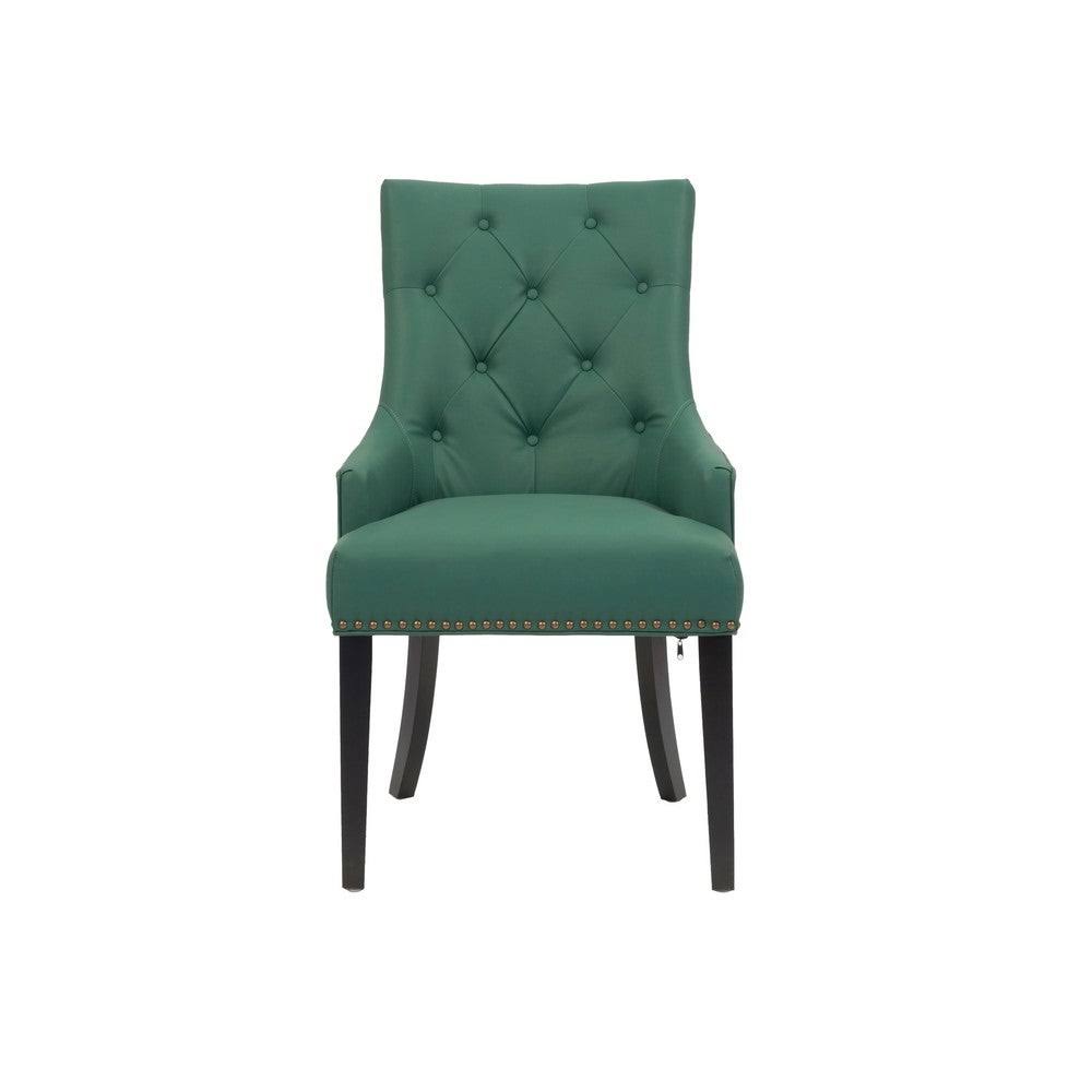 Dining Side Chair Button Tufted PU Leather Velvet Polished Brass Nailheads Espresso Wooden Legs M407