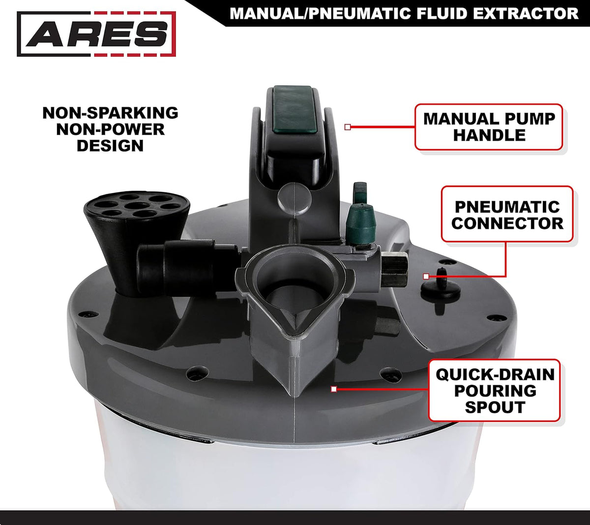 Manual/Pneumatic Fluid Extractor with Brake Bleeder Adapter, 10L Capacity, Polypropylene P2483