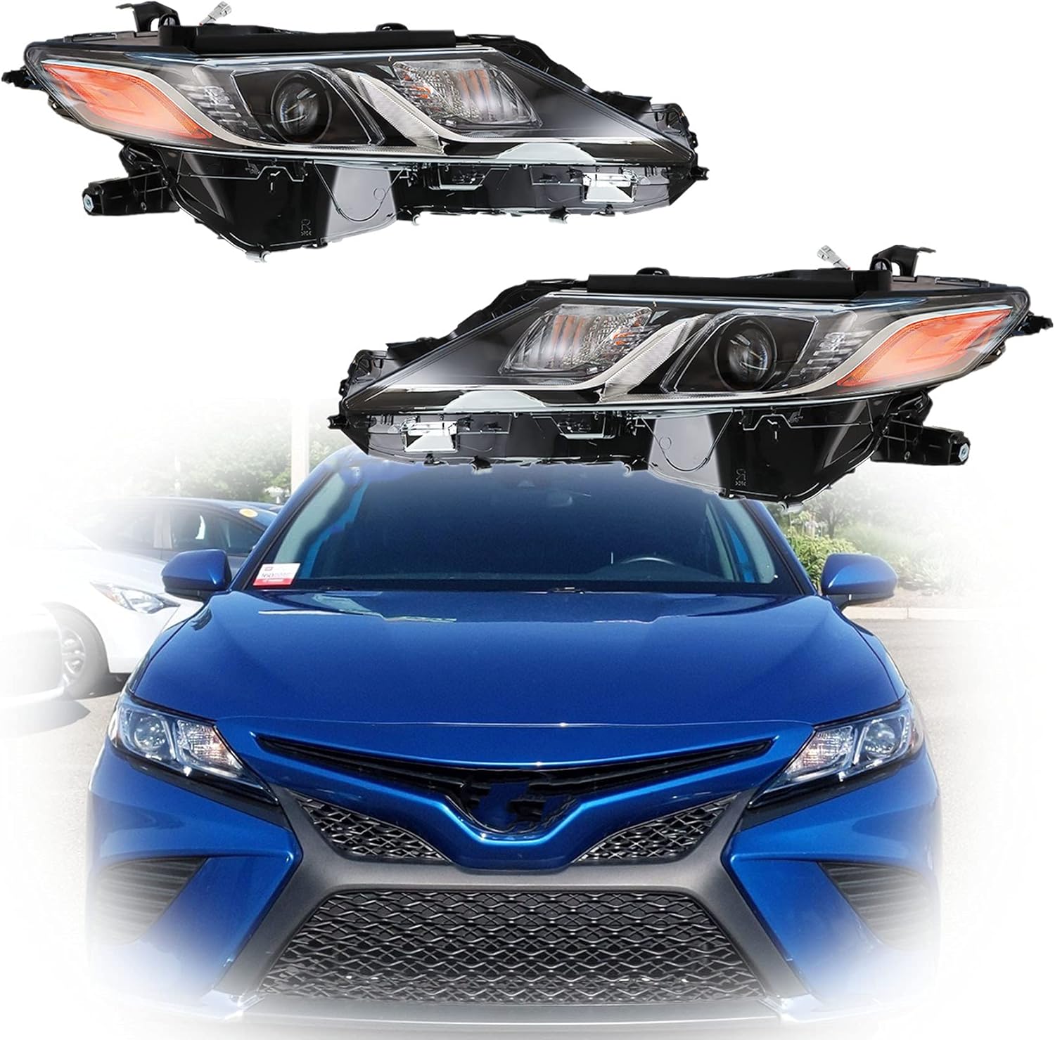 Black Housing Left & Right Front LED Projector Headlights for 2018 2019 Toyota Camry L LE SE G697