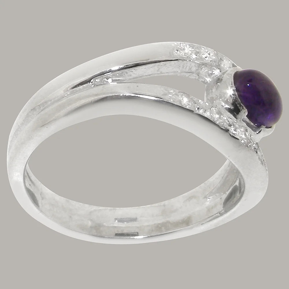14k White Gold Natural Amethyst & Diamond Band Ring O343112