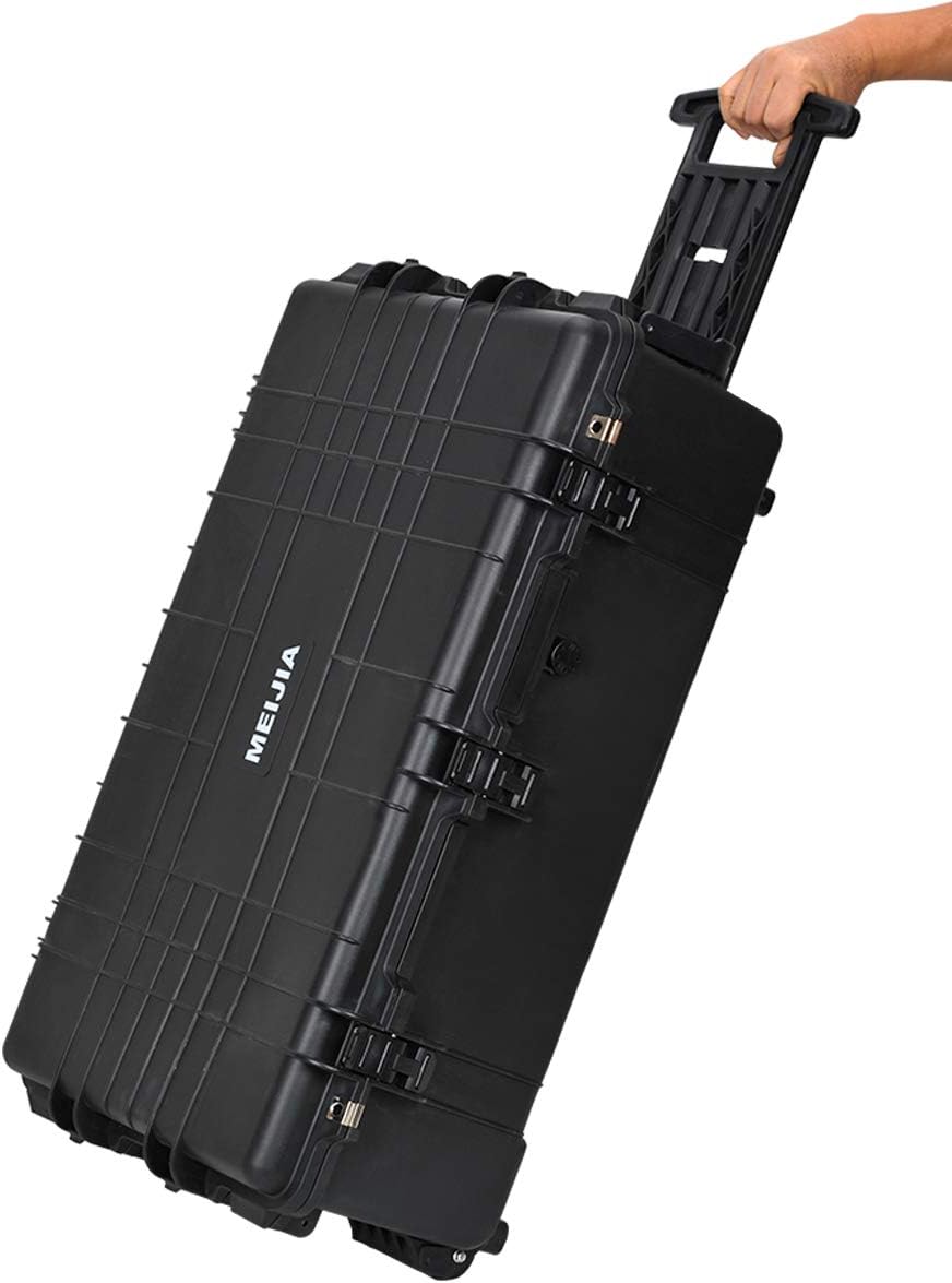 Portable Rolling Waterproof Hard Case with Wheels and Retractable Pull Handle, Black, 31.65inch x 19.37inch x 11.02inch B206545
