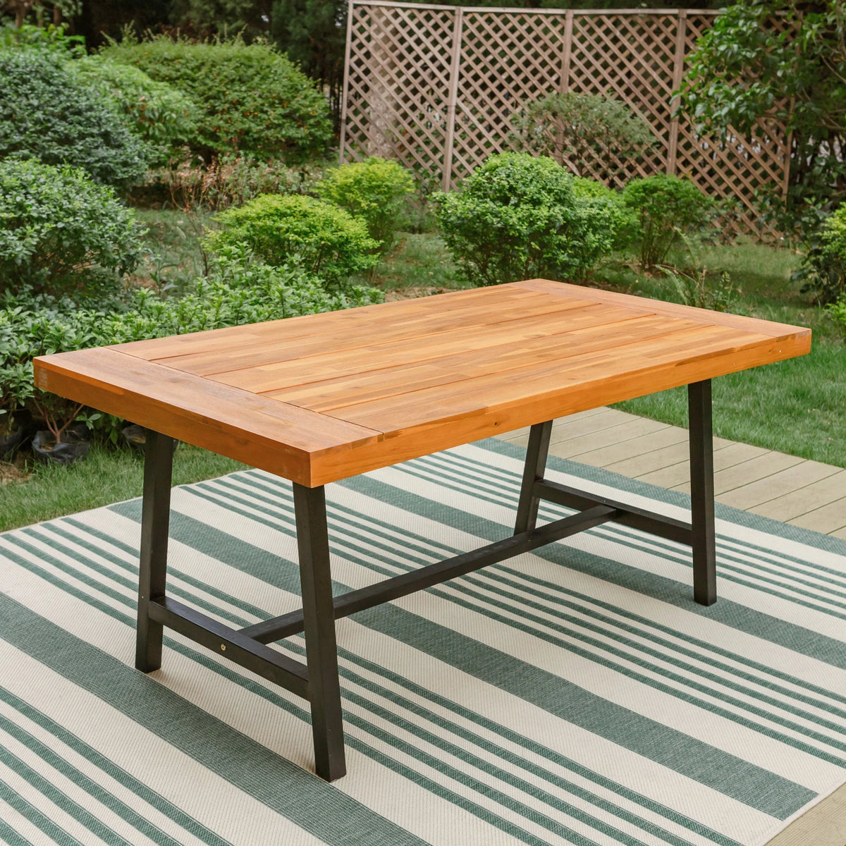 6-Piece Outdoor Dining Set with Acacia Wood Table, Bench and Wicker Chairs with Cushions A5466