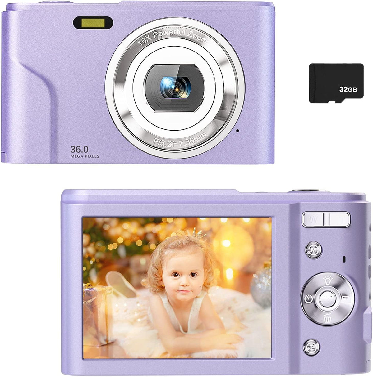 36MP Full HD 1080P Rechargeable Digital Camera with 32GB SD Card (Green) V643