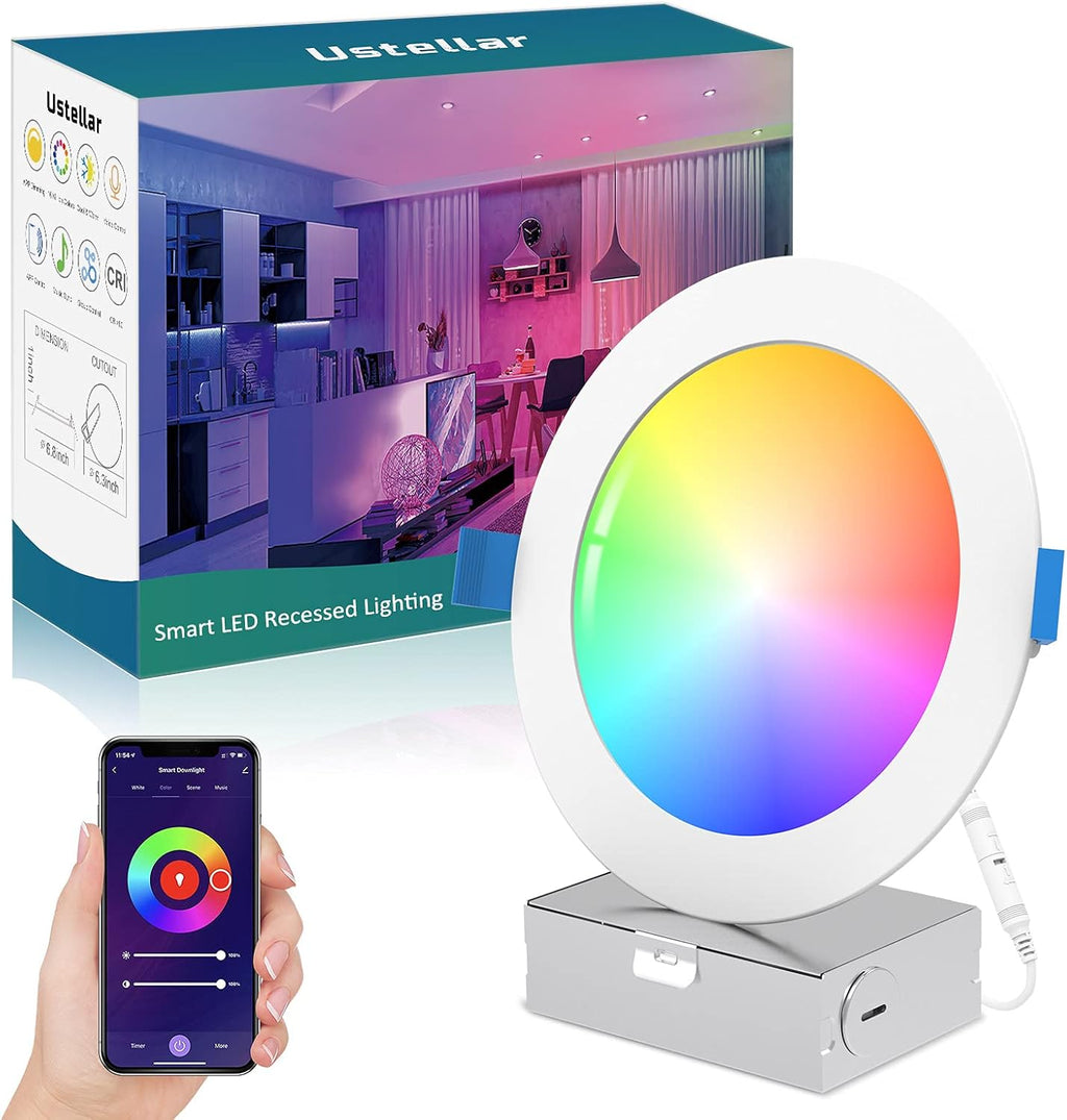 6 Inch WiFi RGBCW Retrofit LED Downlight, 15W 1100LM, 4 Packs G392347