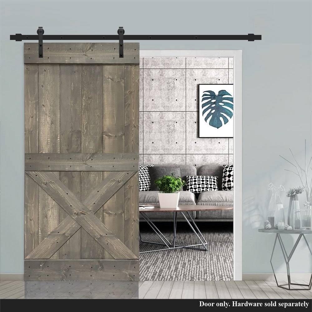 Weather Gray Stained Solid Knotty Pine Wood Interior Sliding Barn Door Slab B374724