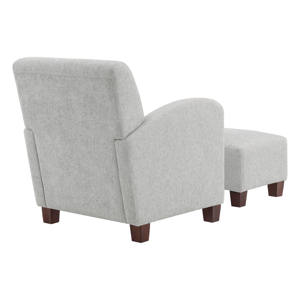 Chair & Ottoman Herringbone Smoke Gray Fabric with Medium Espresso Legs L24811