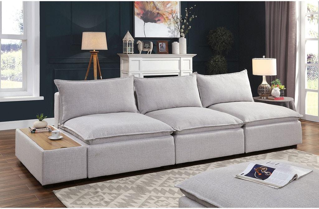 Light Gray Linen-like Fabric Sofa and Ottoman L1749