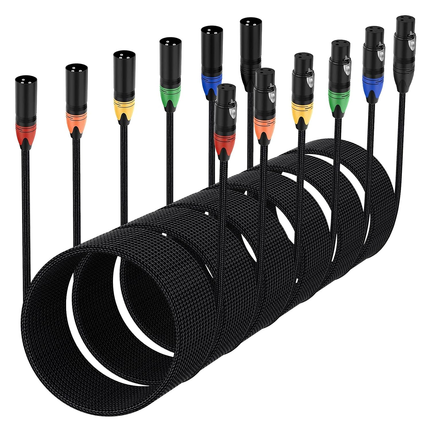 XLR DMX Cables 3ft 6 Pack Black Braided S5341