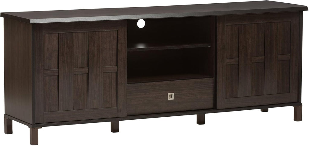 70 Dark Brown Wood TV Cabinet with 2 Sliding Doors and Drawer R488933