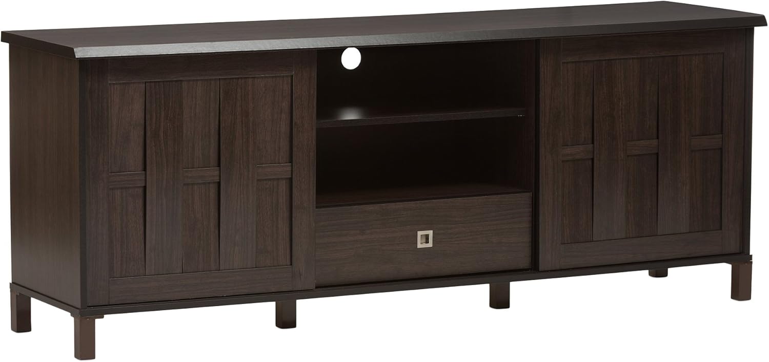 70 Dark Brown Wood TV Cabinet with 2 Sliding Doors and Drawer R488933