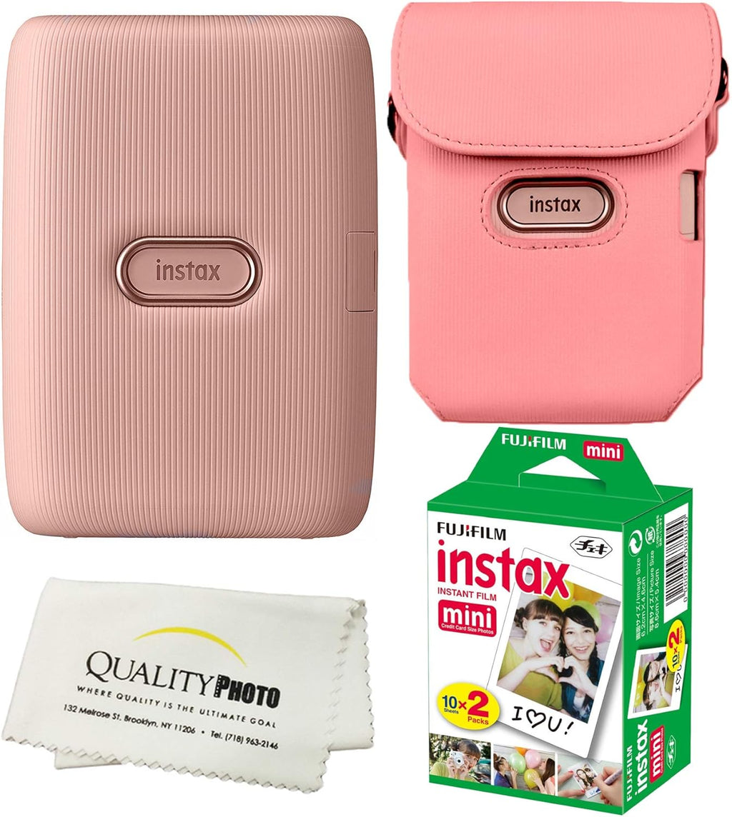 Instax Mini Link Smartphone Printer Bundle with Case and 20 Films (Dusty Pink) T9040