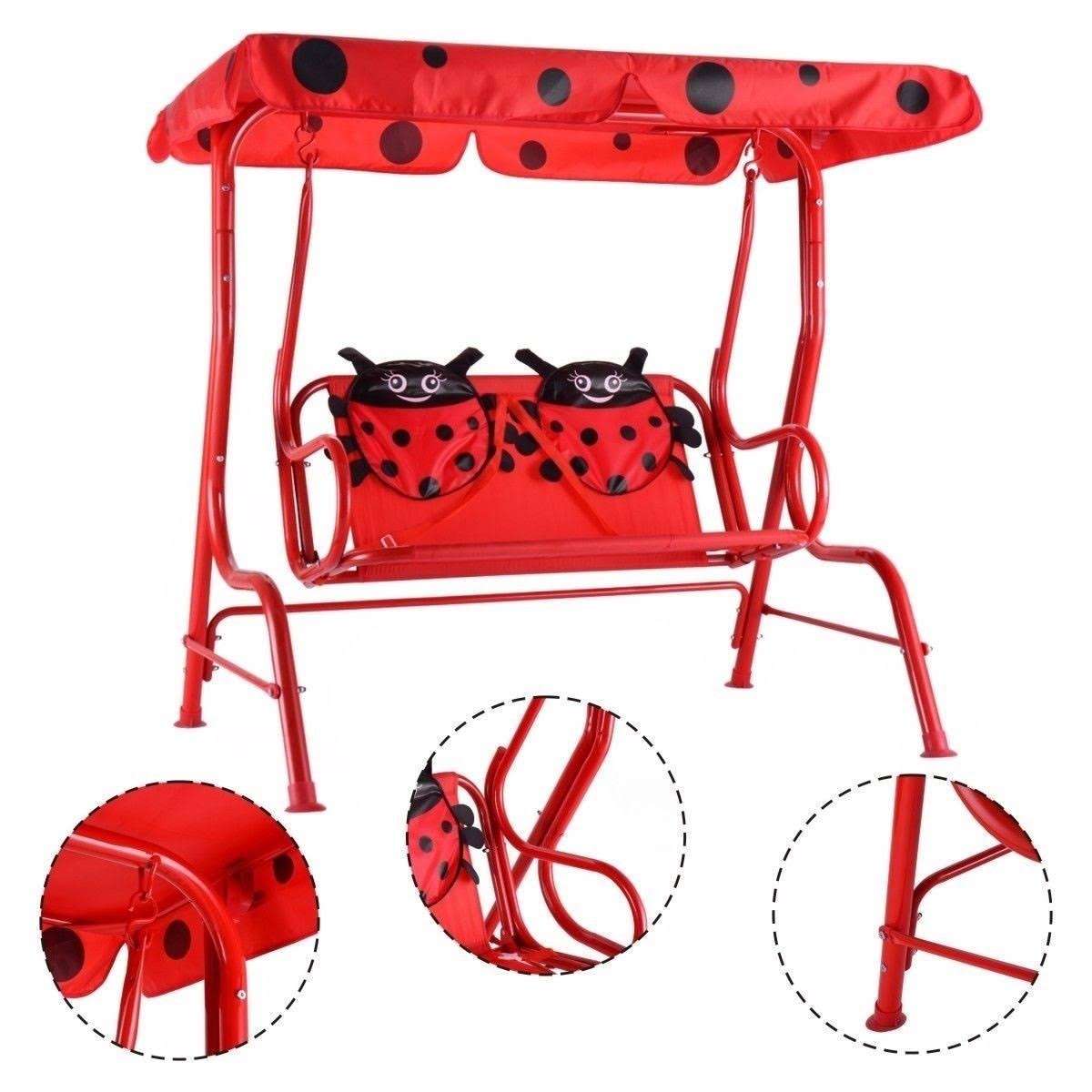 Red 2 Person Kids Patio Swing Chair with Canopy Q52382