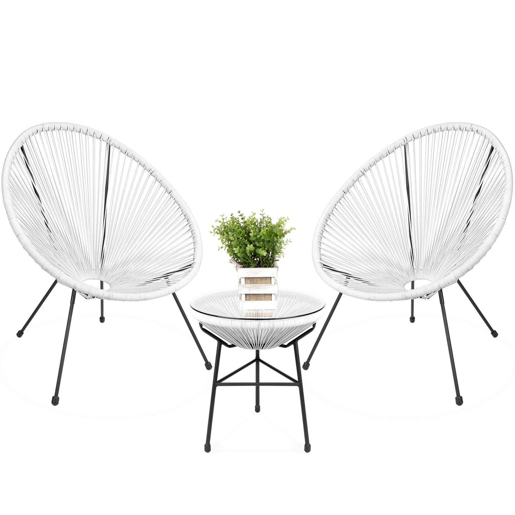 3-Piece All-Weather Patio Bistro Furniture Set with Rope Glass Top Table J4294
